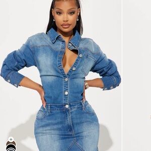 Fitted Blue Denim Button-Front dress